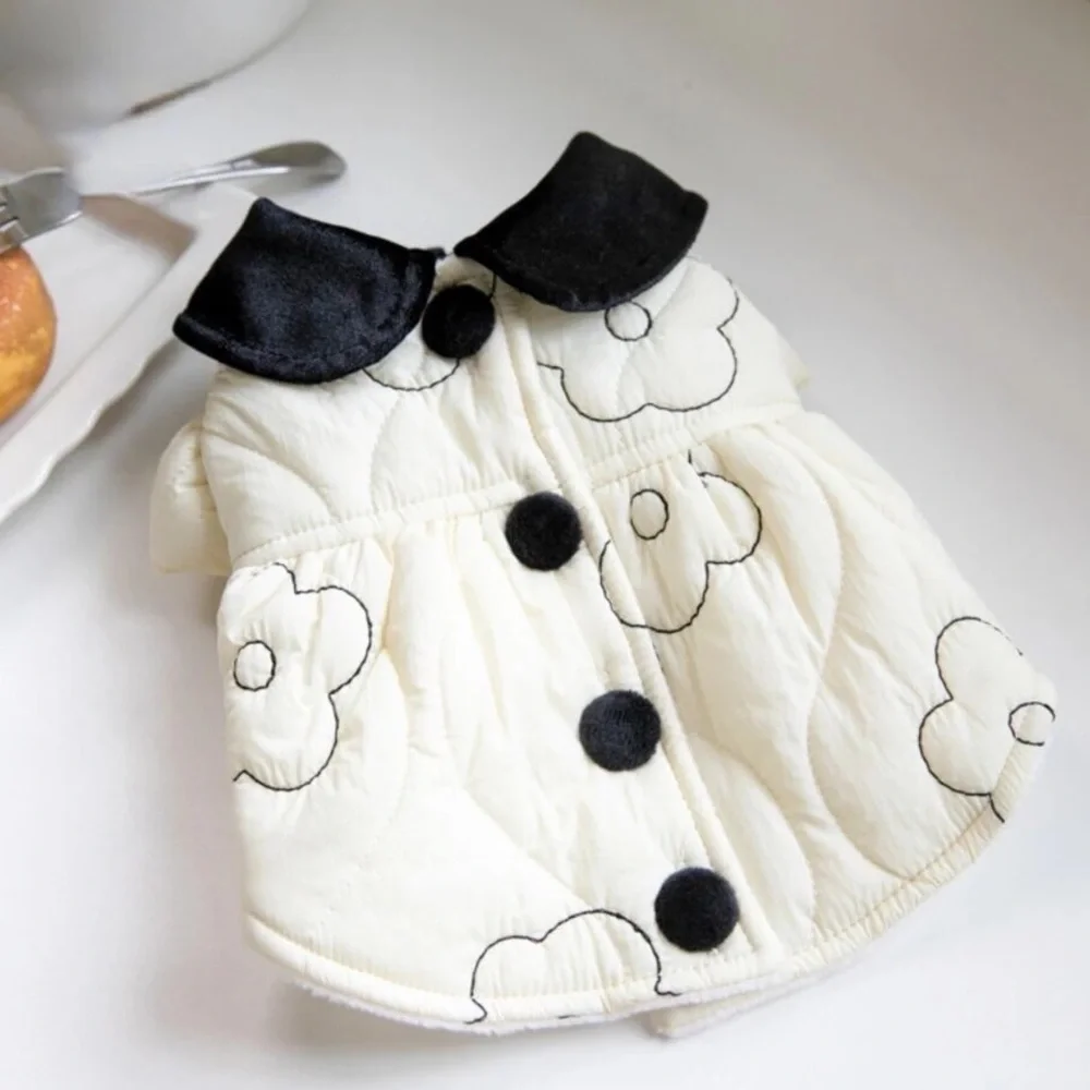 Cat coat jacket floral puff Daisy white cream puff sleeve clothing